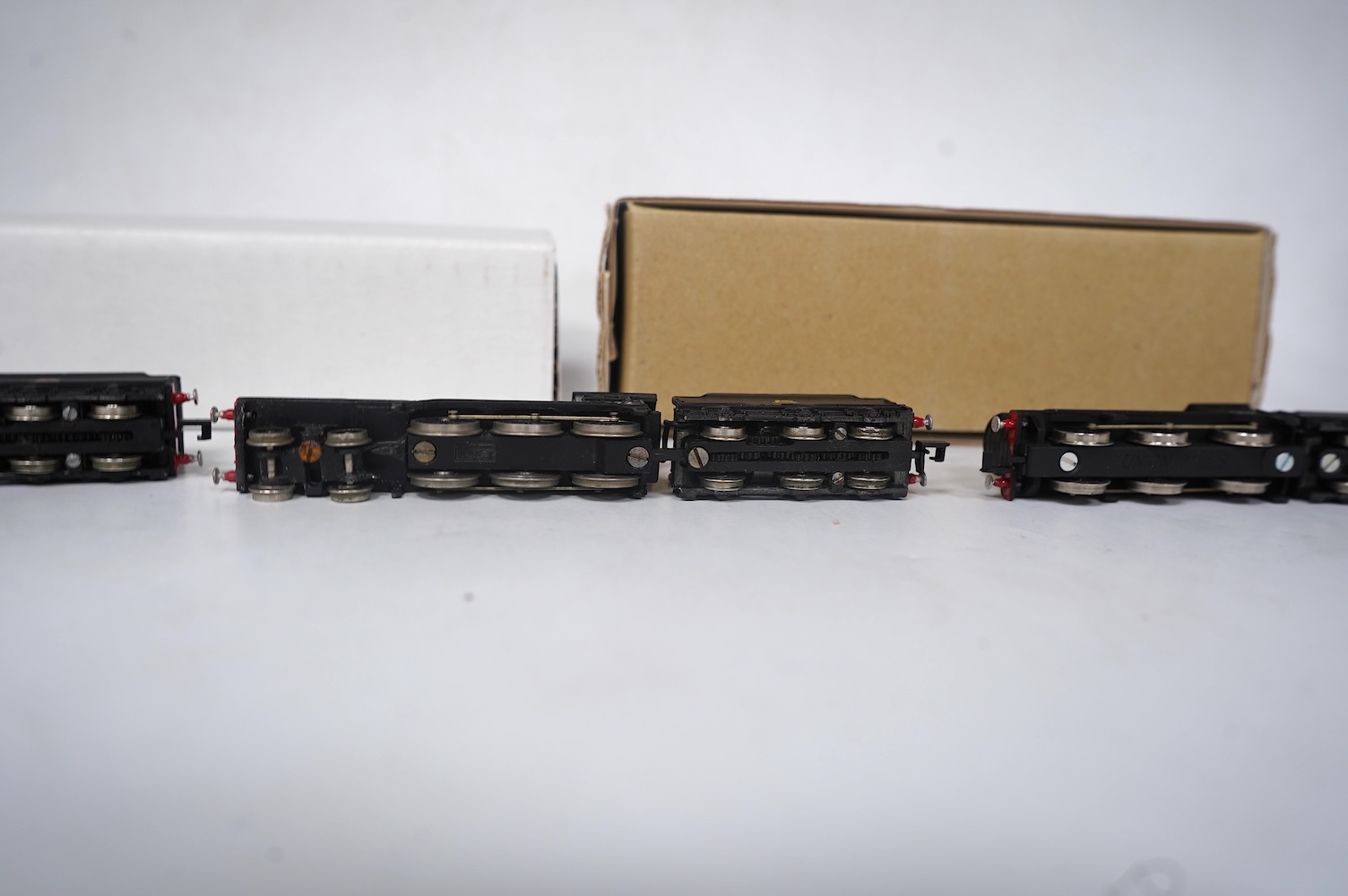Three boxed Union Mills Models N gauge railway BR locomotives; a Class B12/3, 61572, a Class J39, 64736, and a Class Q2, 63344. Condition - good.